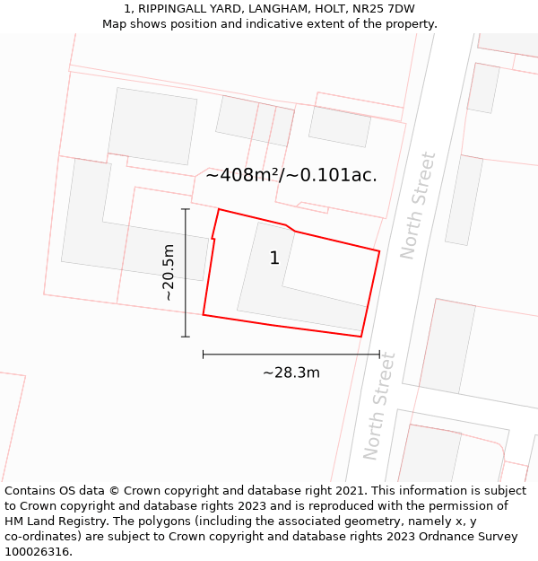 1, RIPPINGALL YARD, LANGHAM, HOLT, NR25 7DW: Plot and title map