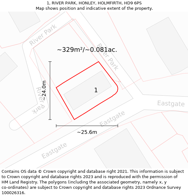 1, RIVER PARK, HONLEY, HOLMFIRTH, HD9 6PS: Plot and title map