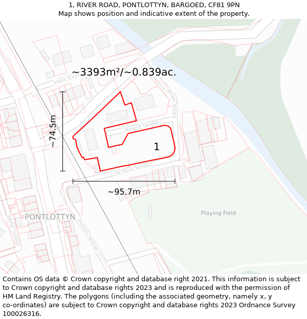 1, RIVER ROAD, PONTLOTTYN, BARGOED, CF81 9PN: Plot and title map