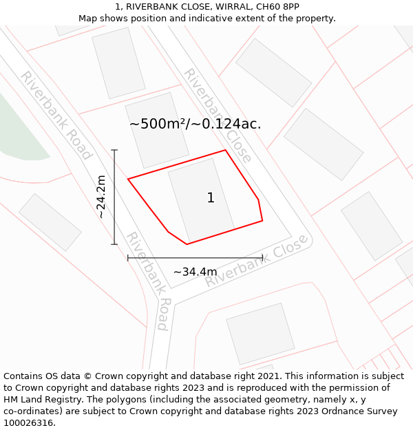 1, RIVERBANK CLOSE, WIRRAL, CH60 8PP: Plot and title map