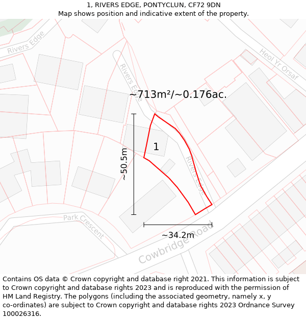 1, RIVERS EDGE, PONTYCLUN, CF72 9DN: Plot and title map