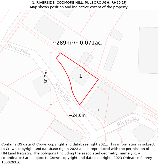 1, RIVERSIDE, CODMORE HILL, PULBOROUGH, RH20 1FJ: Plot and title map