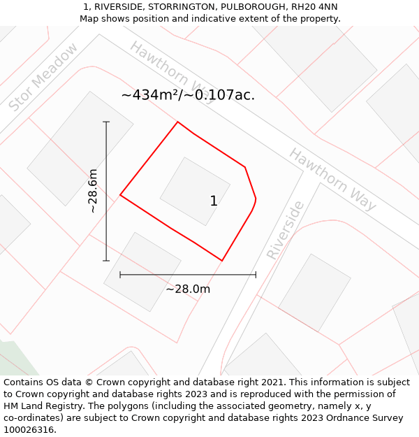 1, RIVERSIDE, STORRINGTON, PULBOROUGH, RH20 4NN: Plot and title map