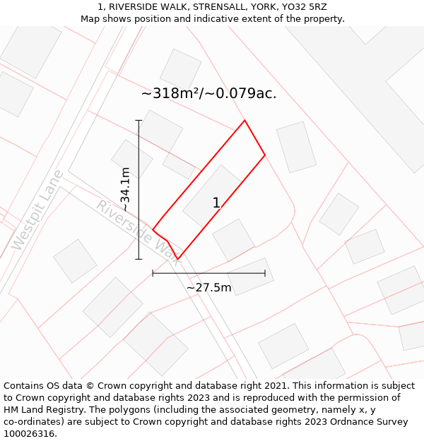 1, RIVERSIDE WALK, STRENSALL, YORK, YO32 5RZ: Plot and title map