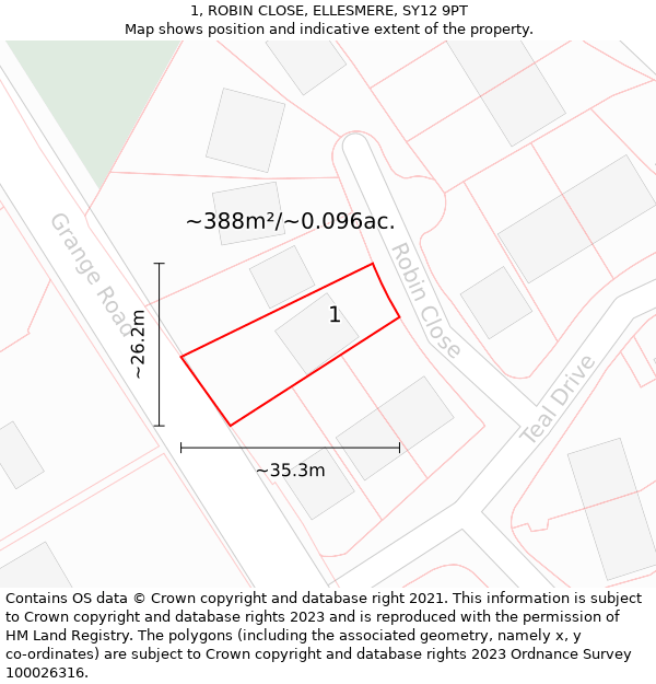 1, ROBIN CLOSE, ELLESMERE, SY12 9PT: Plot and title map