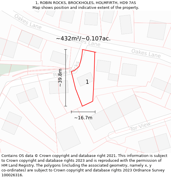 1, ROBIN ROCKS, BROCKHOLES, HOLMFIRTH, HD9 7AS: Plot and title map