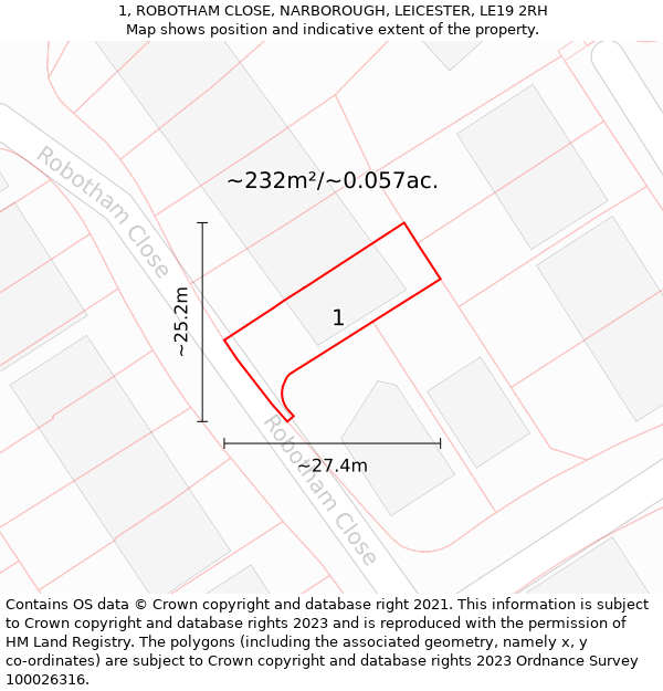 1, ROBOTHAM CLOSE, NARBOROUGH, LEICESTER, LE19 2RH: Plot and title map