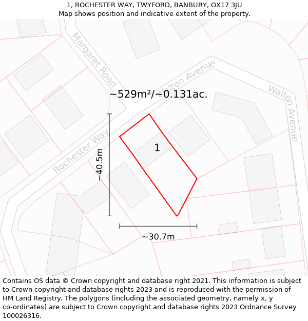 1, ROCHESTER WAY, TWYFORD, BANBURY, OX17 3JU: Plot and title map