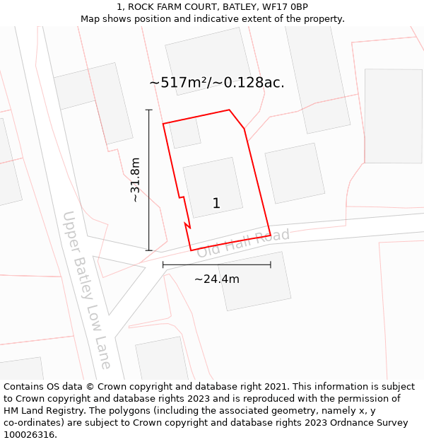 1, ROCK FARM COURT, BATLEY, WF17 0BP: Plot and title map