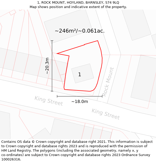 1, ROCK MOUNT, HOYLAND, BARNSLEY, S74 9LQ: Plot and title map