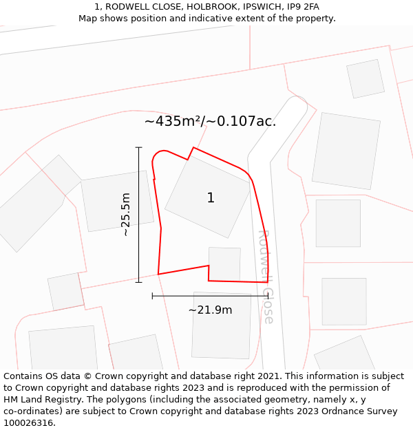 1, RODWELL CLOSE, HOLBROOK, IPSWICH, IP9 2FA: Plot and title map