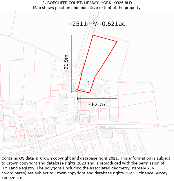 1, ROECLIFFE COURT, HESSAY, YORK, YO26 8LD: Plot and title map