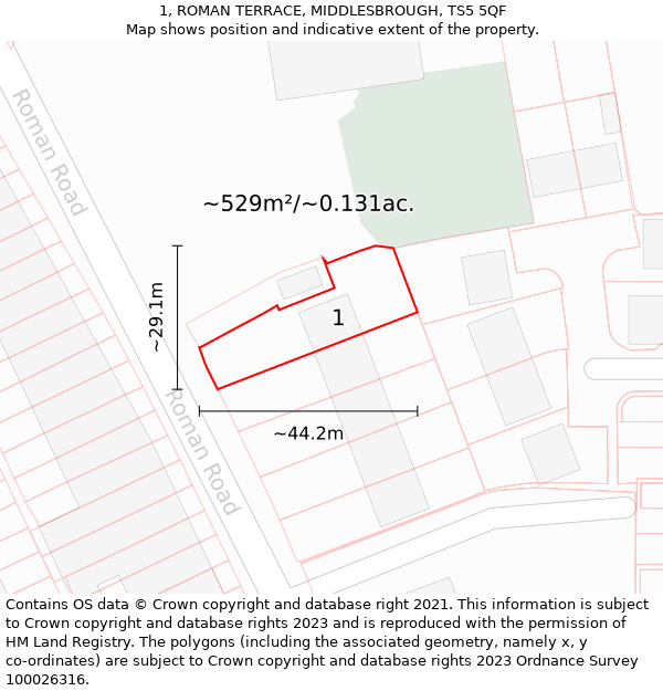 1, ROMAN TERRACE, MIDDLESBROUGH, TS5 5QF: Plot and title map