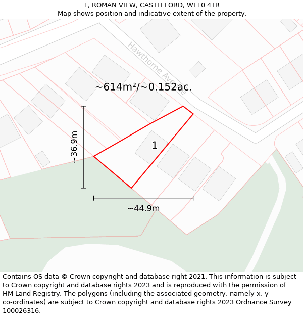 1, ROMAN VIEW, CASTLEFORD, WF10 4TR: Plot and title map