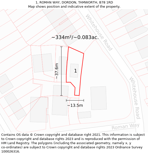 1, ROMAN WAY, DORDON, TAMWORTH, B78 1RD: Plot and title map