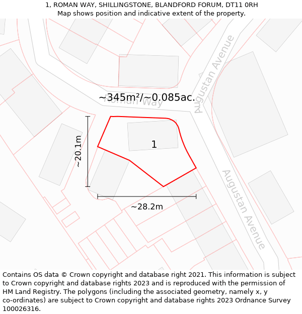 1, ROMAN WAY, SHILLINGSTONE, BLANDFORD FORUM, DT11 0RH: Plot and title map