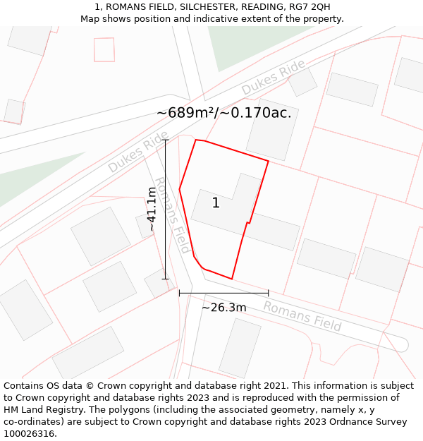 1, ROMANS FIELD, SILCHESTER, READING, RG7 2QH: Plot and title map