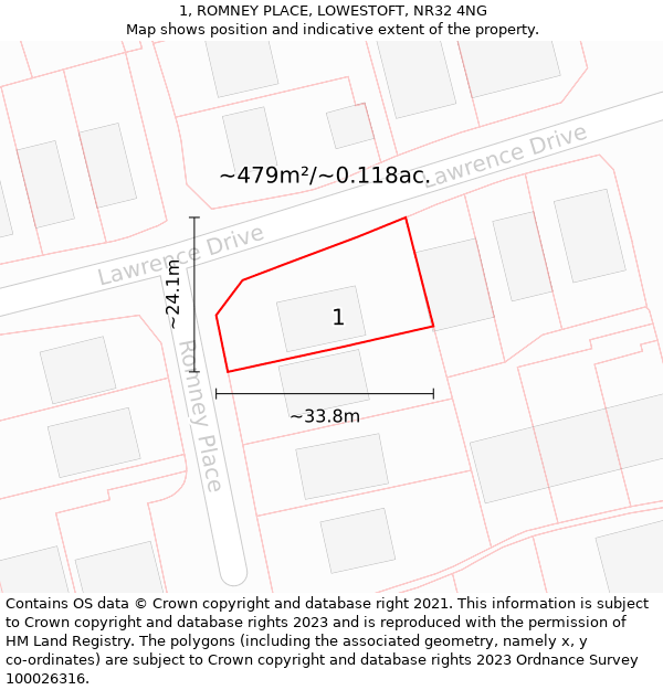 1, ROMNEY PLACE, LOWESTOFT, NR32 4NG: Plot and title map