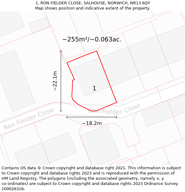 1, RON FIELDER CLOSE, SALHOUSE, NORWICH, NR13 6QY: Plot and title map