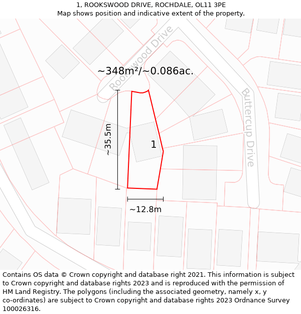 1, ROOKSWOOD DRIVE, ROCHDALE, OL11 3PE: Plot and title map