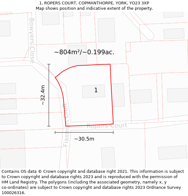 1, ROPERS COURT, COPMANTHORPE, YORK, YO23 3XP: Plot and title map