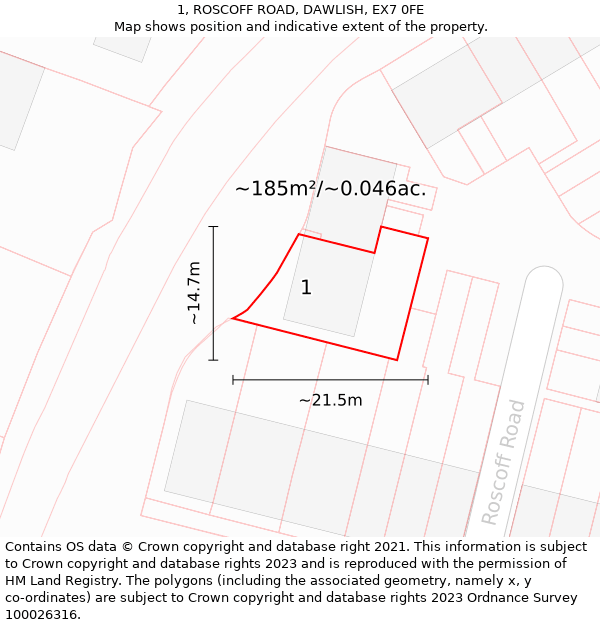 1, ROSCOFF ROAD, DAWLISH, EX7 0FE: Plot and title map