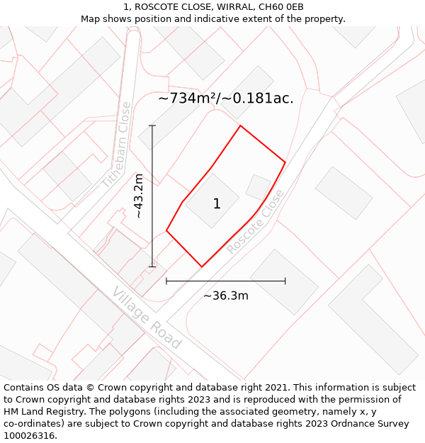 1, ROSCOTE CLOSE, WIRRAL, CH60 0EB: Plot and title map