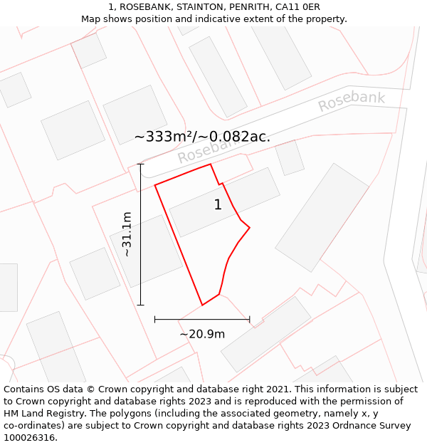 1, ROSEBANK, STAINTON, PENRITH, CA11 0ER: Plot and title map