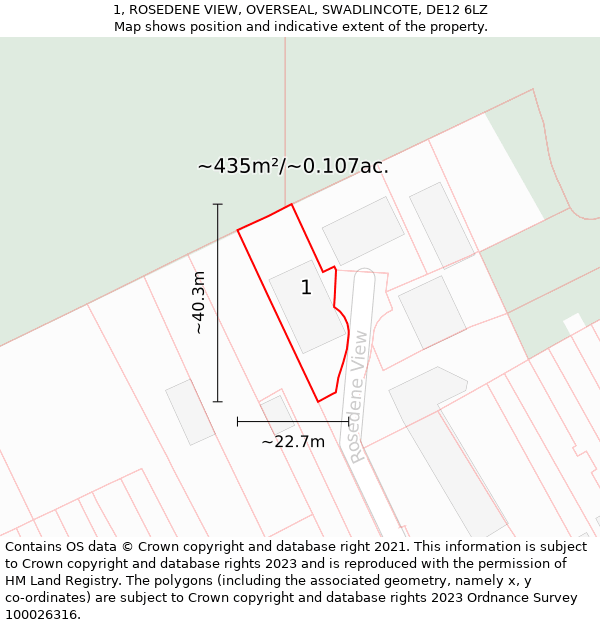 1, ROSEDENE VIEW, OVERSEAL, SWADLINCOTE, DE12 6LZ: Plot and title map