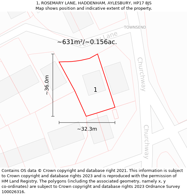 1, ROSEMARY LANE, HADDENHAM, AYLESBURY, HP17 8JS: Plot and title map