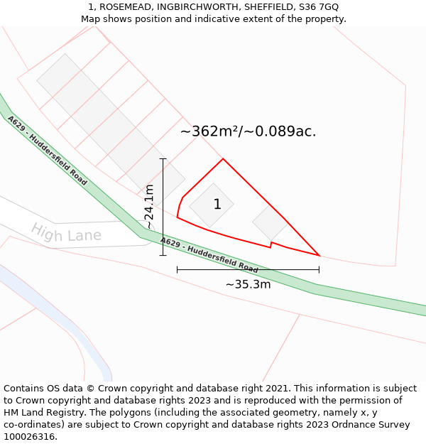 1, ROSEMEAD, INGBIRCHWORTH, SHEFFIELD, S36 7GQ: Plot and title map