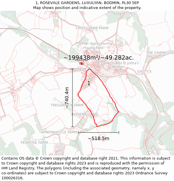 1, ROSEVALE GARDENS, LUXULYAN, BODMIN, PL30 5EP: Plot and title map