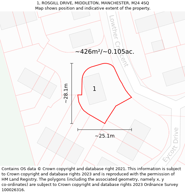 1, ROSGILL DRIVE, MIDDLETON, MANCHESTER, M24 4SQ: Plot and title map