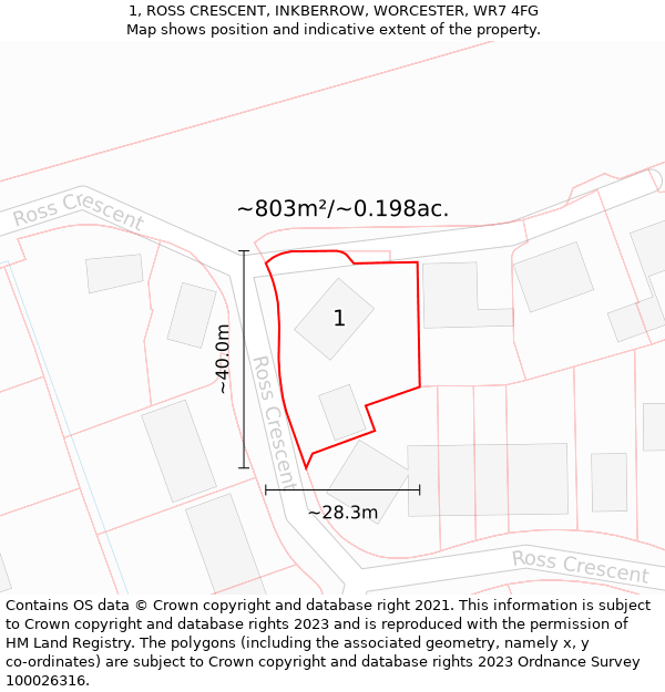 1, ROSS CRESCENT, INKBERROW, WORCESTER, WR7 4FG: Plot and title map