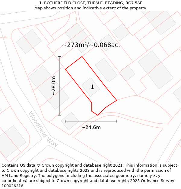 1, ROTHERFIELD CLOSE, THEALE, READING, RG7 5AE: Plot and title map