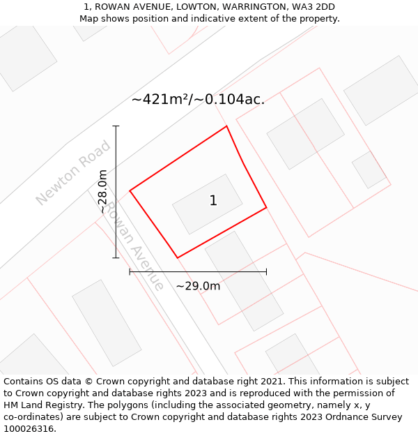 1, ROWAN AVENUE, LOWTON, WARRINGTON, WA3 2DD: Plot and title map