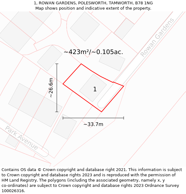 1, ROWAN GARDENS, POLESWORTH, TAMWORTH, B78 1NG: Plot and title map