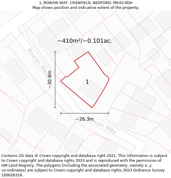 1, ROWAN WAY, CRANFIELD, BEDFORD, MK43 0DH: Plot and title map