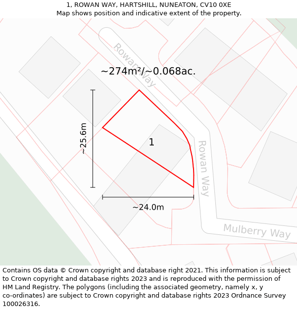 1, ROWAN WAY, HARTSHILL, NUNEATON, CV10 0XE: Plot and title map