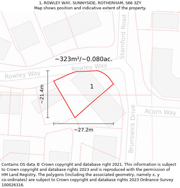 1, ROWLEY WAY, SUNNYSIDE, ROTHERHAM, S66 3ZY: Plot and title map