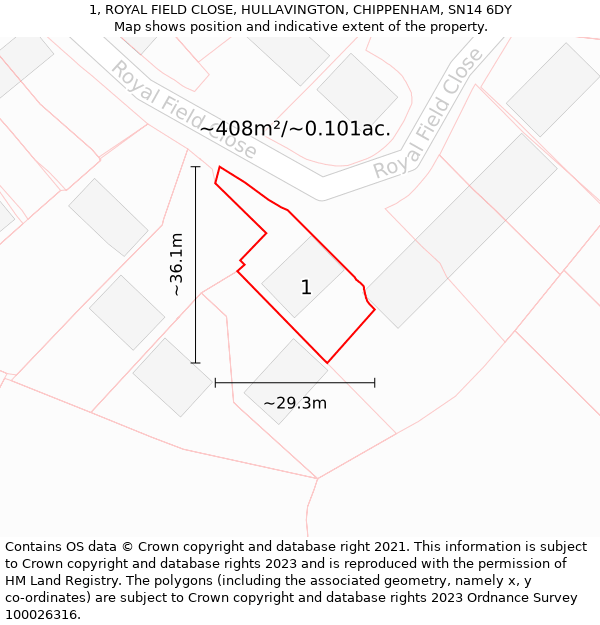 1, ROYAL FIELD CLOSE, HULLAVINGTON, CHIPPENHAM, SN14 6DY: Plot and title map