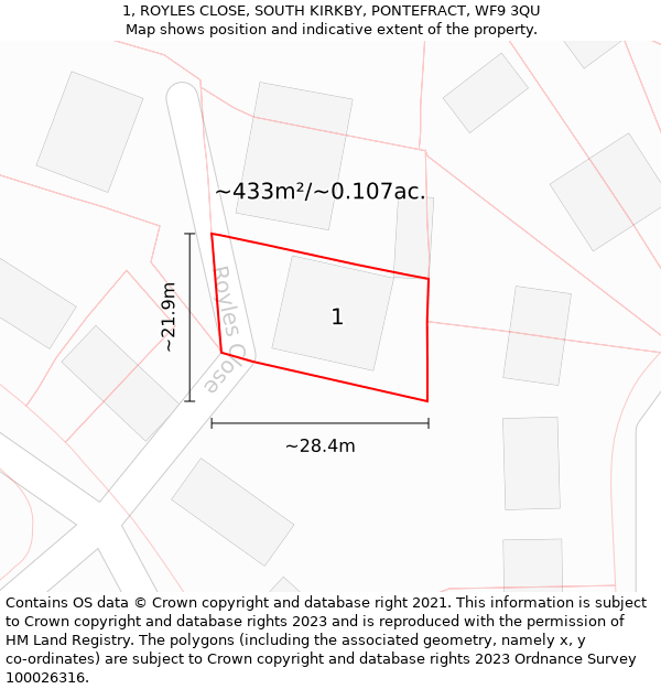 1, ROYLES CLOSE, SOUTH KIRKBY, PONTEFRACT, WF9 3QU: Plot and title map