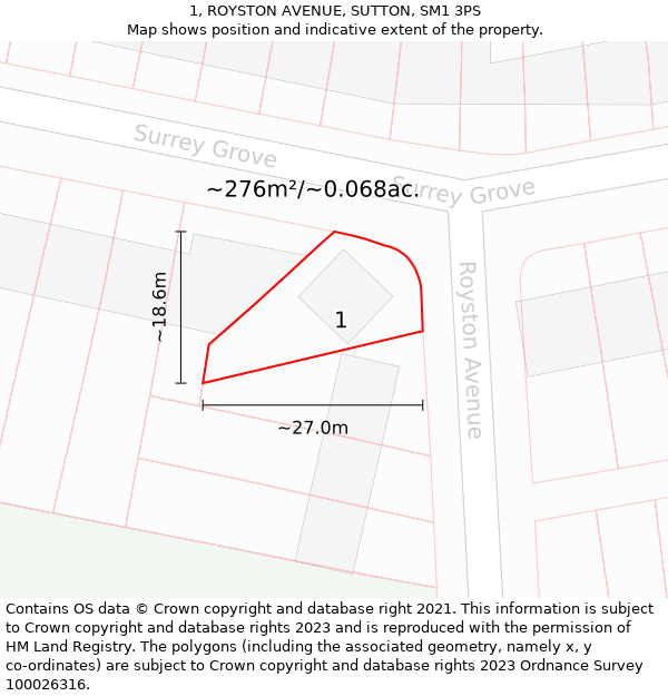 1, ROYSTON AVENUE, SUTTON, SM1 3PS: Plot and title map
