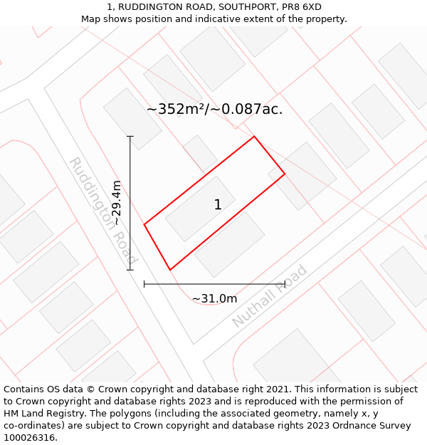 1, RUDDINGTON ROAD, SOUTHPORT, PR8 6XD: Plot and title map