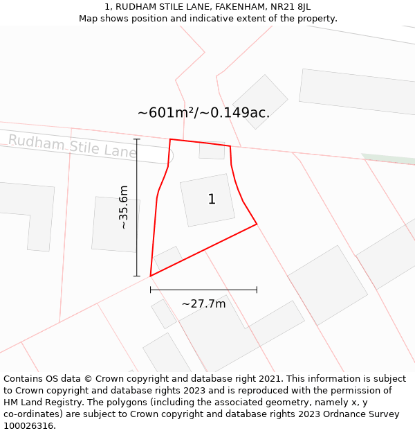 1, RUDHAM STILE LANE, FAKENHAM, NR21 8JL: Plot and title map