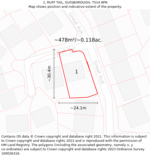 1, RUFF TAIL, GUISBOROUGH, TS14 8PN: Plot and title map