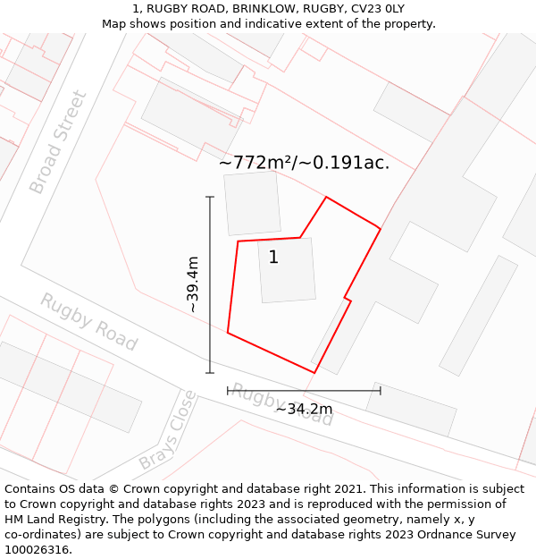 1, RUGBY ROAD, BRINKLOW, RUGBY, CV23 0LY: Plot and title map