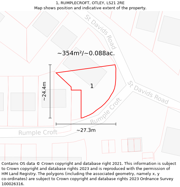 1, RUMPLECROFT, OTLEY, LS21 2RE: Plot and title map