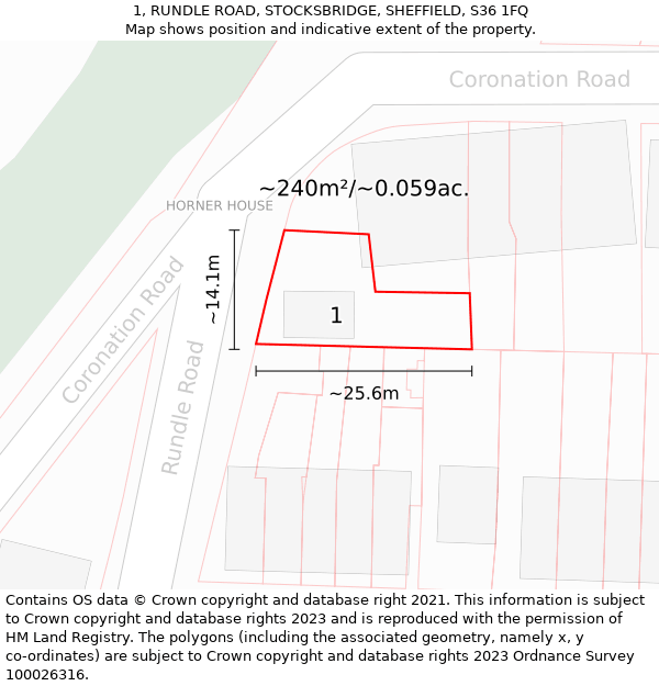 1, RUNDLE ROAD, STOCKSBRIDGE, SHEFFIELD, S36 1FQ: Plot and title map