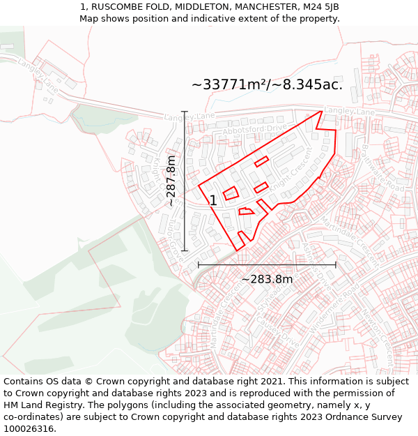 1, RUSCOMBE FOLD, MIDDLETON, MANCHESTER, M24 5JB: Plot and title map